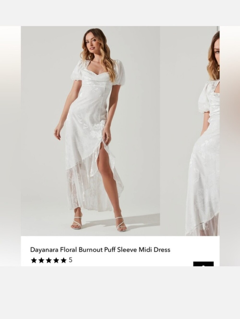 ASTR The Label White Floral Burnout Puff Sleeve Midi Dress Back Cutout Size S